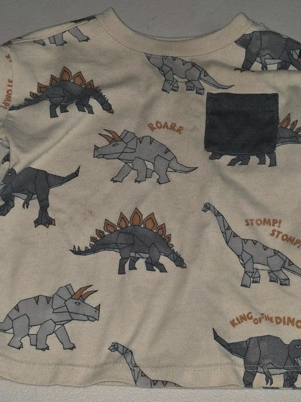 Garanimals Cream Long Sleeve Tee with Gray and Brown Dinosaurs